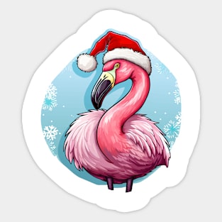 Pink Flamingo Wearing Santa Hat Sticker